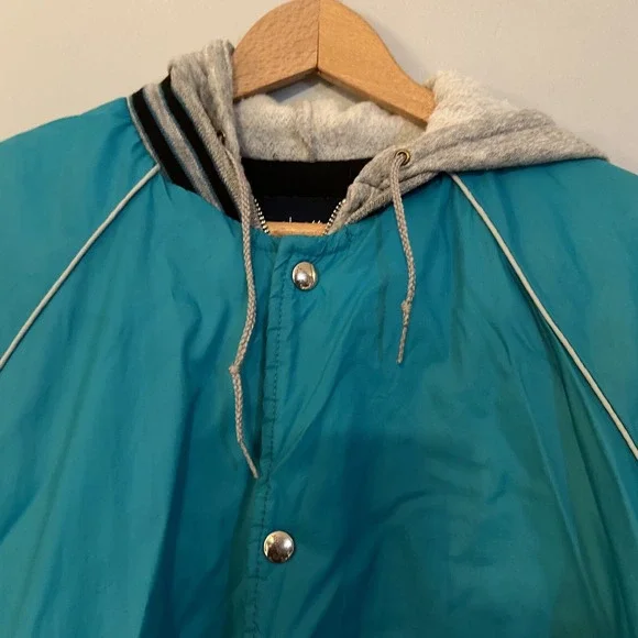 Manhattan vintage fleece hooded men's jacket Snap Up Bomber Aqua Teal